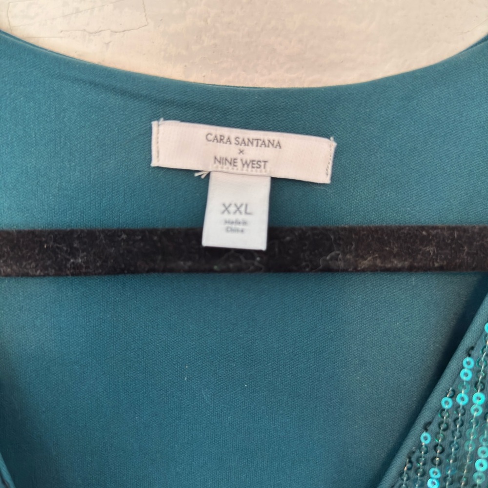 Cara Santana x Nine West Teal Sequin Long Sleeve‎ Dress - Picture 2 of 4